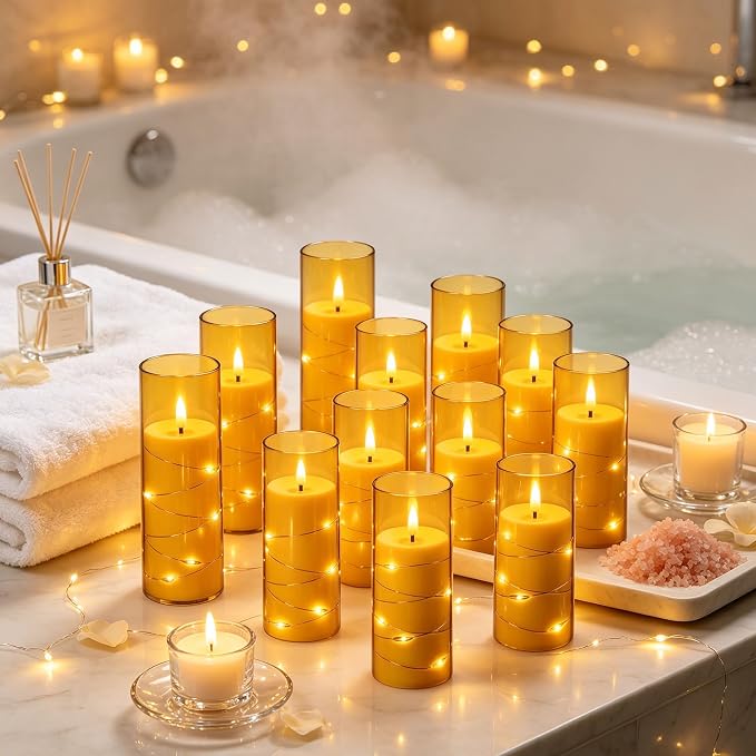 Da by 12 Pack Champagne Flameless Taper Candles, Flickering Black Wick LED - Image 5