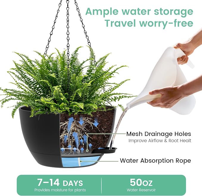 UOUZ 13 Inch 2 Pack Large Self Watering Hanging Planters - Image 3
