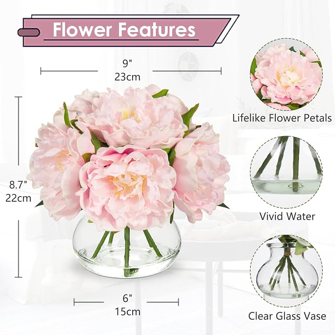 Hollyone Pink Peonies Artificial Flowers - Image 2