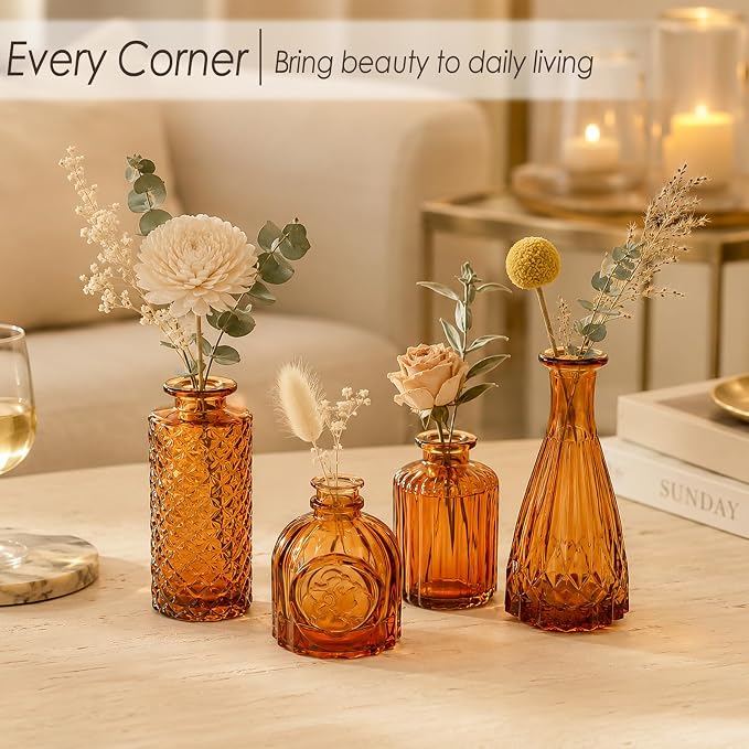 Brown Glass Bud Vases Set of 12, Mini Flower Vase - Image 5