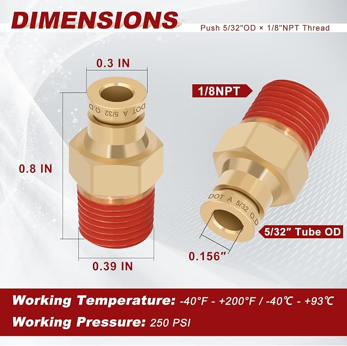 DOT Approved Male Straight Brass Union 5/32" Tube x 1/8" NPT, Quick Connect - Image 5