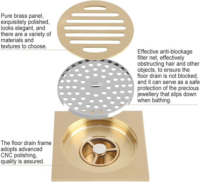 flexman Floor Drain, Brass Great Stripe Round Hole Drain Pipe Household Tool - Image 3