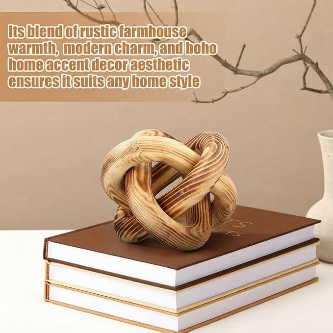 Yalikop 3 Link Wood Knot Decor Rustic Table Shelf Sculpture, Burnt | Hand - Image 4