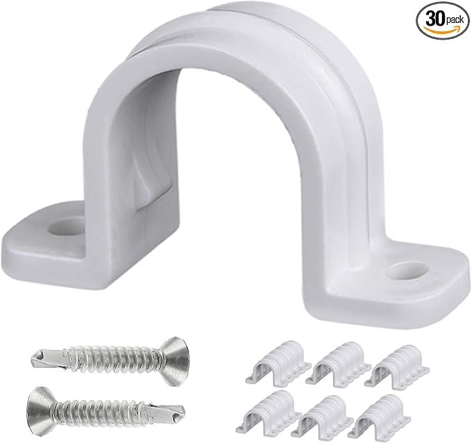 30 Set PVC Pipe Strap Clamps, SCH 3/4 in | Two Hole Plastic Pipe Clips by SoimuksQualityproducts