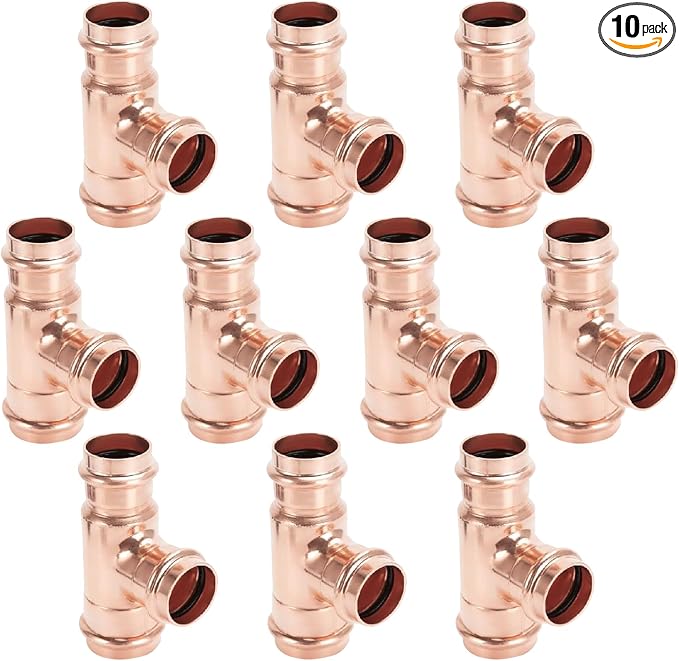 1/2" Copper Press Fittings Tee for Copper Pipe Plumbing, 10 Pack | Lead-free by Unknown