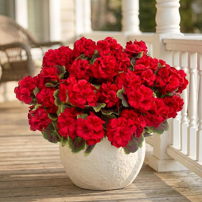 lovemoon 32 Pcs Artificial Geranium Plant Realistic Silk Flowers - Image 9