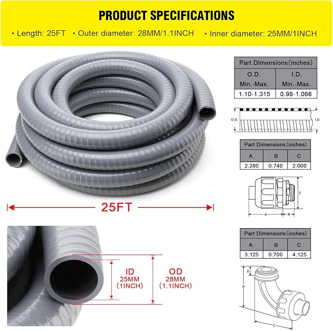 DWALE Liquid-Tight Conduit and Connector Kit, Flexible Non Metallic Liquid - Image 2