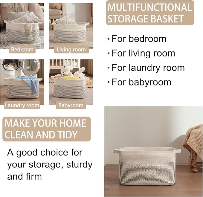 OIAHOMY Large Blanket Basket, 65L Cotton Rope Woven Laundry Basket, Toy Bin - Image 4