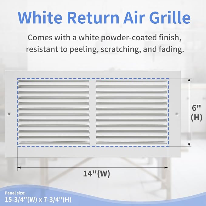 Howeall 14"W x 6"H Steel Return Air Grille, Air Return Vent Cover - Image 3