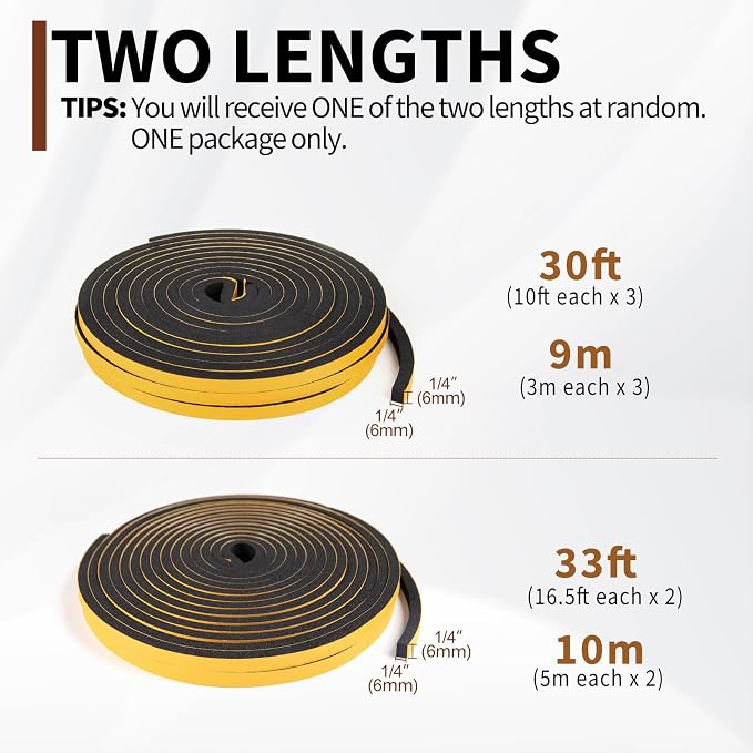 Yotache Foam Weather Stripping 1/4" W X 1/4" T, Total 30 Ft | New Adhesive Craft - Image 4
