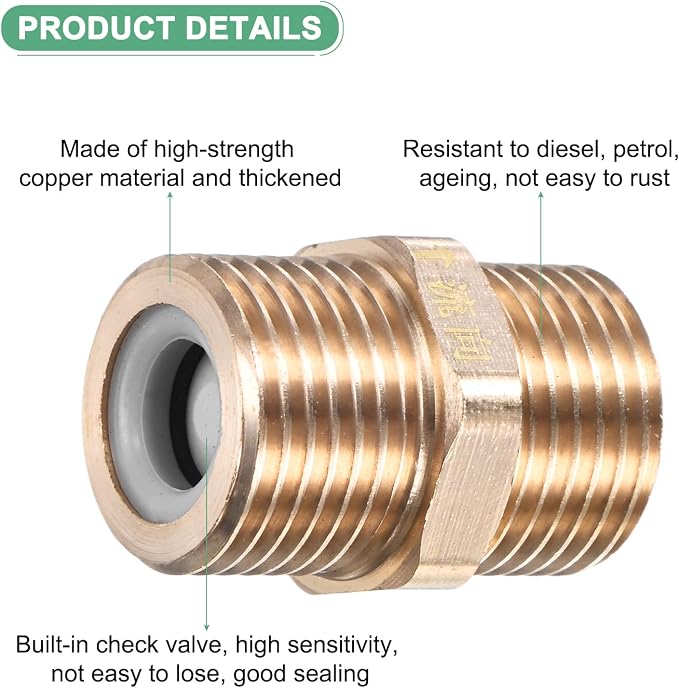 M METERXITY 1-Pack Brass Check Valve, 1/2" Male to 1/2" Male Thread One Way - Image 2