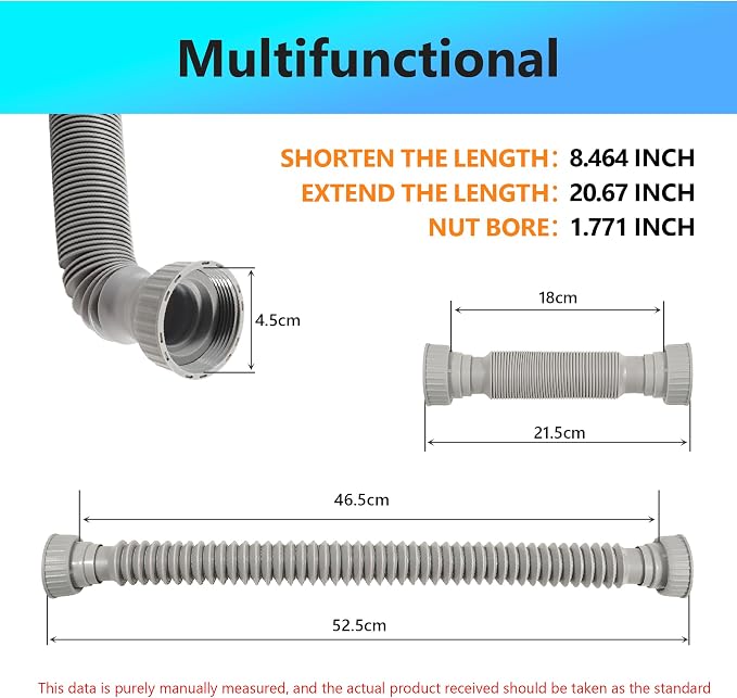 Sink Drain Pipe Kit, 2 Pack Flexible Drain Pipe P Trap, 8.46"-20.67" Flexible P - Image 2