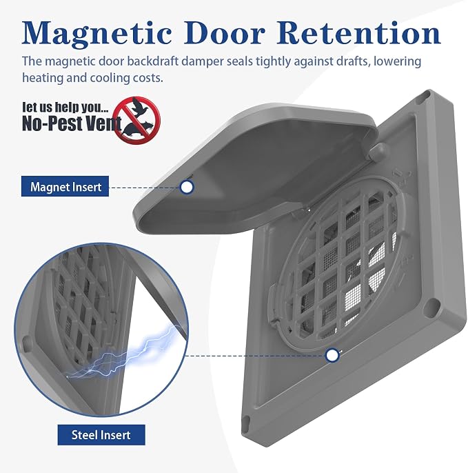 Dryer Vent Cover Outside 4 inch, Magnetic Door Design, Durable Airflow Vent - Image 4