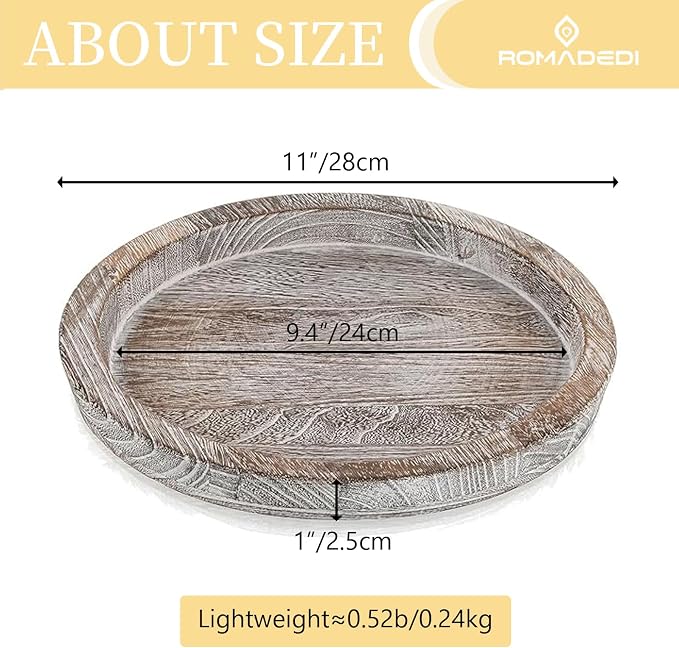 Wooden Decorative Tray Candle Holder: Romadedi Round Wood Tray Home Decor - Image 4