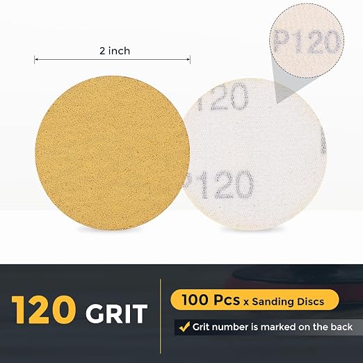 HARFINGTON 100 Pcs 2 Inch Sanding Discs 120 Grit Yellow Aluminum Oxide | Hook - Image 2