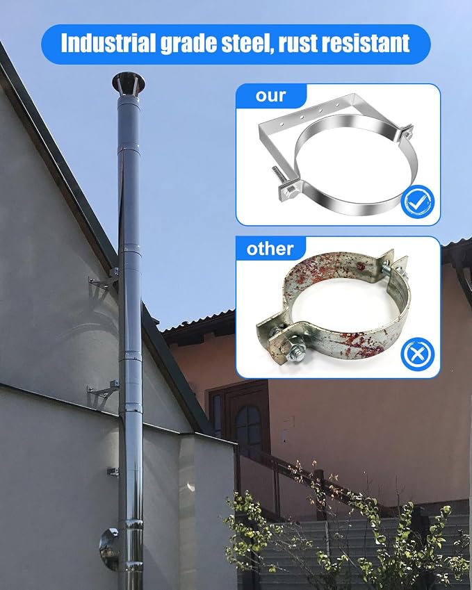 8 Inch Pipe Hanger Chimney Support Bracket | 2 Pcs Heavy Duty Steel Rigid Split - Image 4