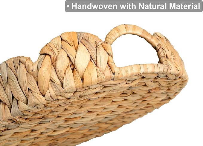 StorageWorks Round Scalloped Tray, Wicker Rattan Serving Tray - Image 4