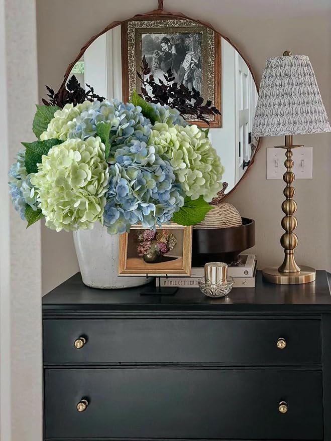 YalzoneMet RUZUQE Light Green Hydrangea Artificial Flowers, 21 inch Faux Green - Image 2