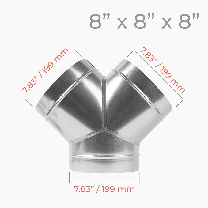 45° Degree Ø8 x 8 x 8 Inch Y Shape Duct Splitter - Image 2