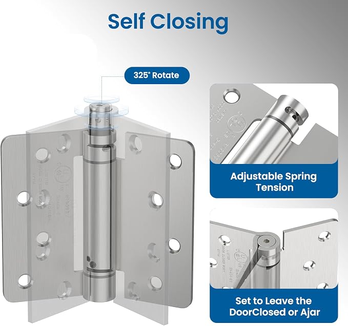HOSOM Self Closing Spring Loaded Hinges, 4 Inch, Adjustable Tension - Image 3