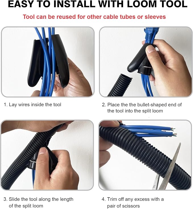 10FT - 3/4 Inch Split Wire Loom - Black | Easy to Install - Image 7