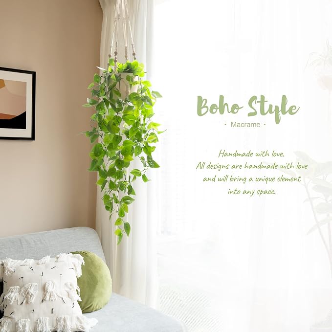 Mkono Fake Hanging Plant, Macrame Hanger - Image 4