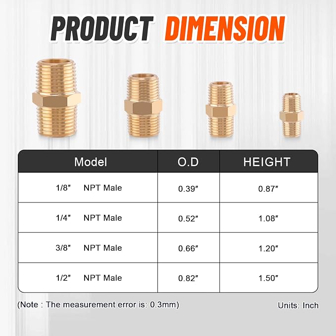 24Pcs Brass Pipe Fittings Hex Nipple Kit, 1/8" 1/4" 3/8" 1/2" NPT | 1/4 Inch - Image 5