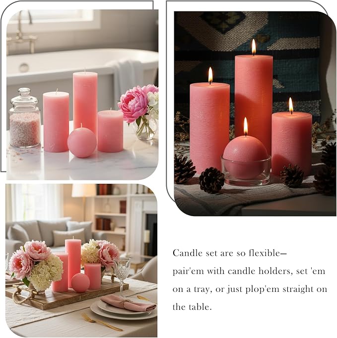 Pink Textured Pillar Candles Set - Image 7