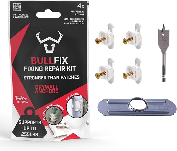 Plasterboard Fixing Repair Kit 4 Pack by BullfixHeavyDutyDrywallFix