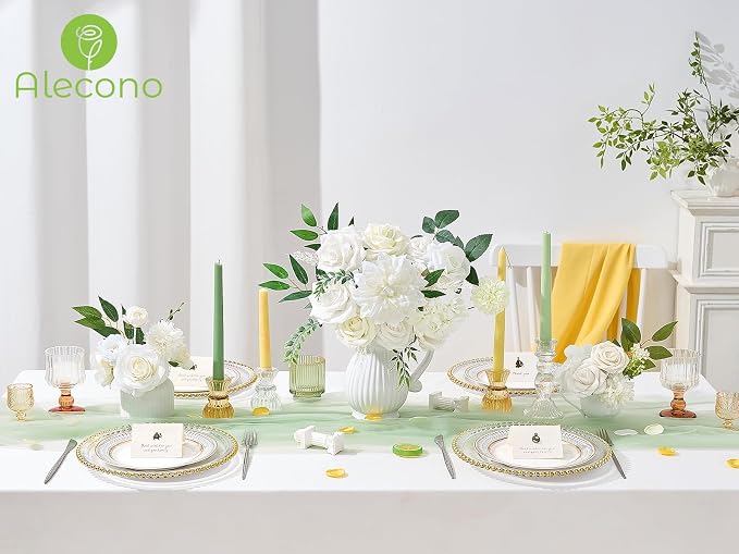 Alecono White Artificial Flowers, Silk Fake Roses - Image 3