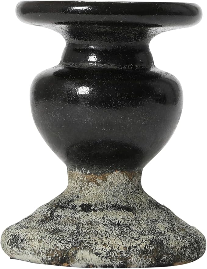 Creative Co-Op 2-Tone Sculptural Terracotta Pillar Candle Holder, Distressed - Image 5