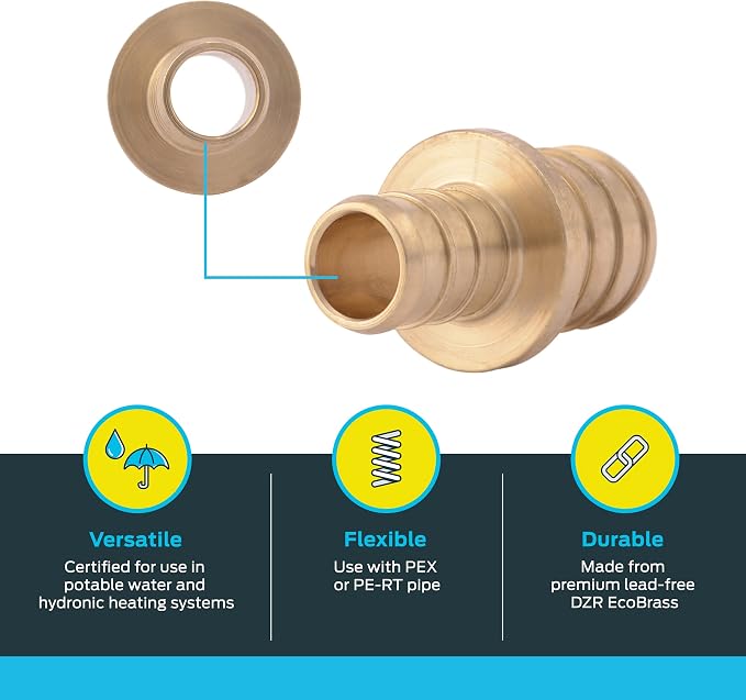 SharkBite 1/2 Inch x 3/4 Inch Crimp Reducing Coupling, Brass Plumbing Fitting - Image 3