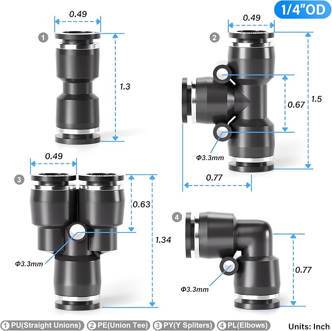 TAILONZ PNEUMATIC Black 1/4 Inch od Push to Connect Fittings Pneumatic Fittings - Image 2