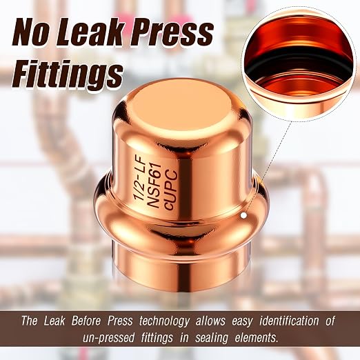 Therwen 10 Pcs 1/2-inch Copper Pipe Press Fittings, 90 Degree Elbow Coupling - Image 5