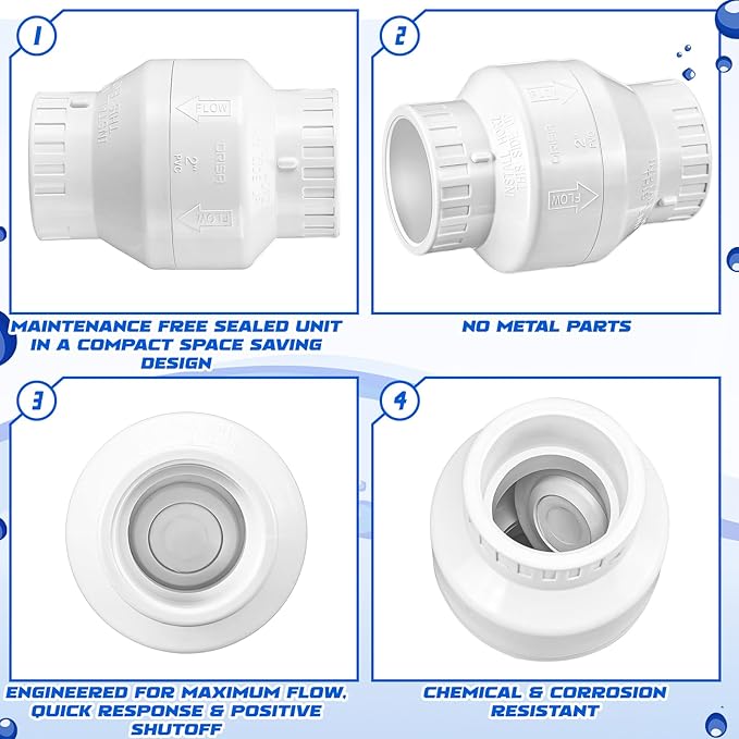 Geetery 2 Pcs 2'' PVC Check Valve Slip Swing No Spring Back Flow Preventer - Image 3