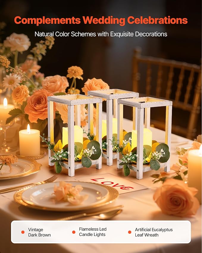VEVOR 12 Set/36 Pcs Wooden Wedding Lantern Centerpiece, Includes 12 Wooden - Image 2