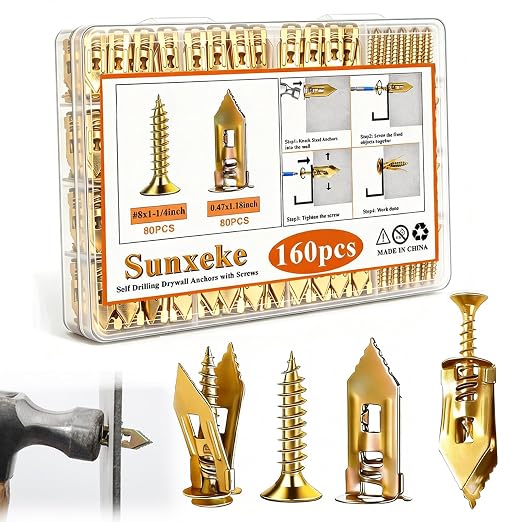 160PCS Self Drilling Drywall Anchors and Screws Kit, 0.47x1.18Inch Sheetrock by Brandquality-Trustworthy