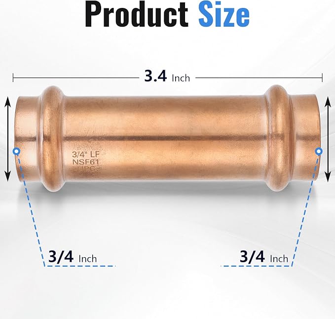 3/4" Copper Press Extended Repair Coupling NO Stop – Copper Press Coupling - Image 2