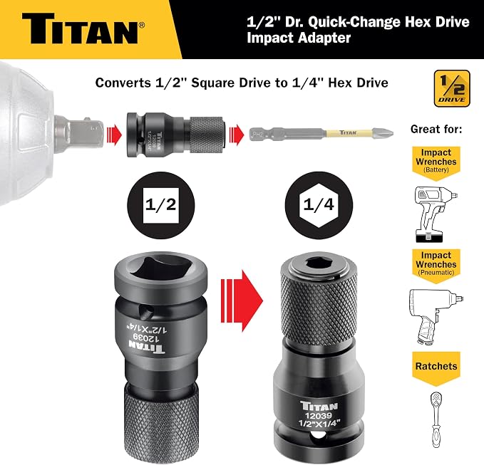 Titan 12202 2-Piece Hex Drive Quick Change Adapter Set | Includes 3/8-Inch to - Image 5