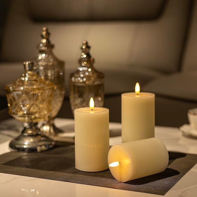 Ribbed Flameless Pillar Candles Battery Operated - Image 5