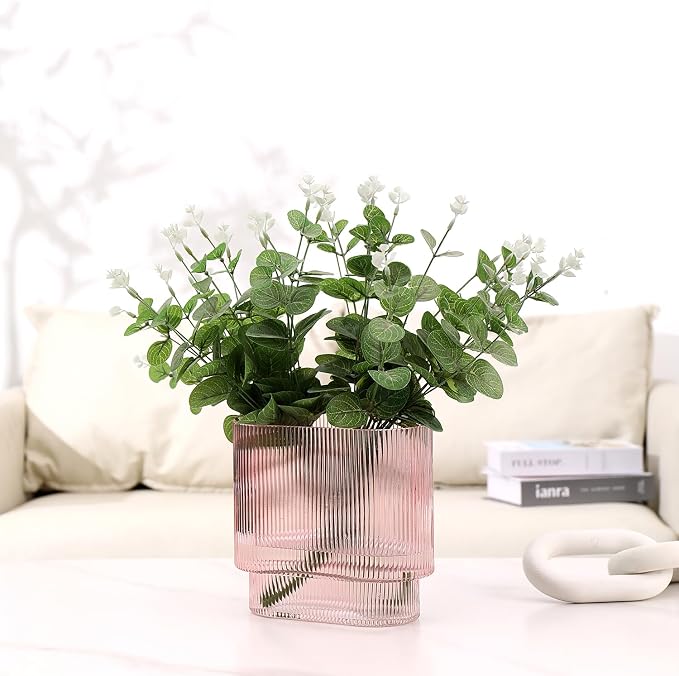 Ribbed Glass Vase, Fluted Short Vases - Image 3