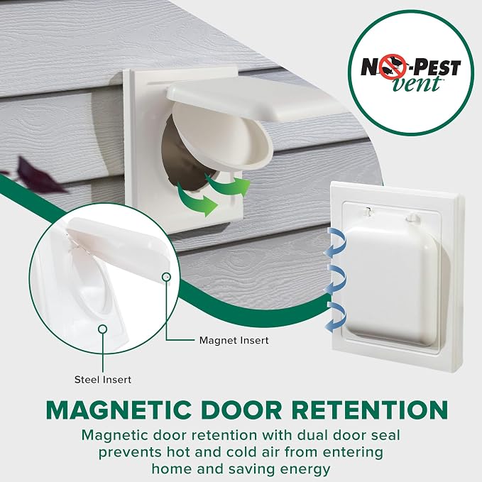 NO-PEST VENT Dual Door Dryer Vent Cover 4 Inch Outdoor, Made in USA, Highest - Image 4