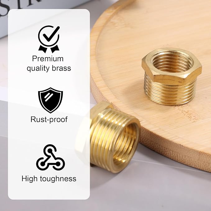 2pcs Brass Reducer Hex Bushing, 3/4" NPT Male to 1/2" NPT Female Adapter | - Image 3