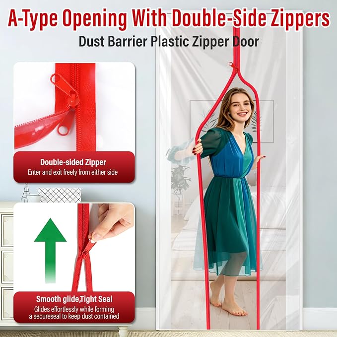 4 FT x 7.2 FT Dust Barrier Plastic Zipper Door, Door Dust Cover - Image 4
