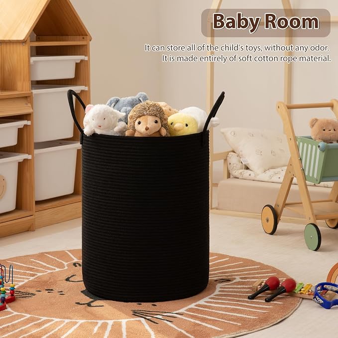 OIAHOMY 60L Nursery Hamper Laundry Basket Laundry Hamper Black | collapsible - Image 3