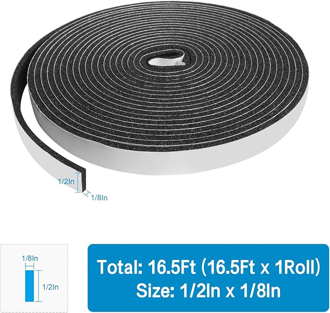 DGSL Foam Weather Stripping, 1/2" x1/8", 16.5Ft Door Window Seal Tape | Self - Image 2