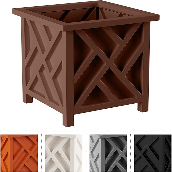 Pure Garden Lattice Design Outdoor Planter Box, 14.75” x 13” | Decorative Plant - Image 7