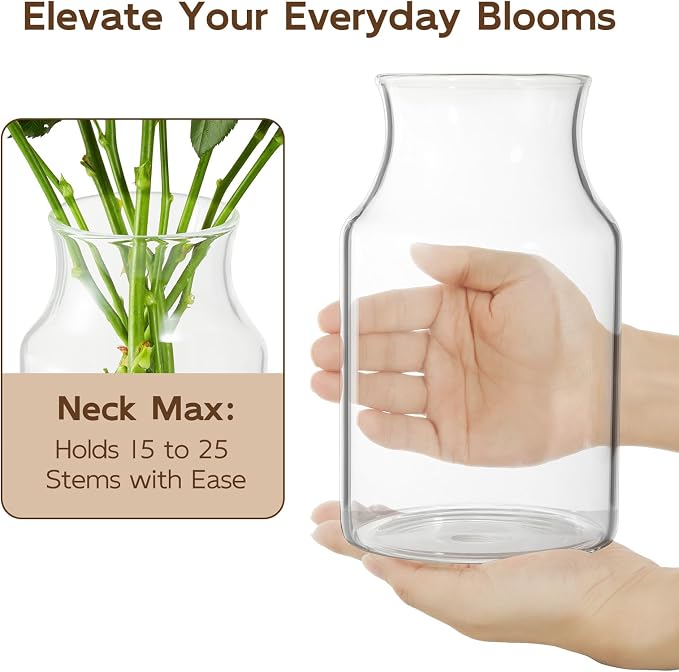 Clear Glass Vase, 8 inch Glass Flower Vase - Image 4