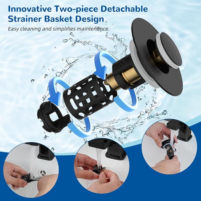 Hibbent 3 PCS Upgraded 3 in 1 Bathroom Sink Drain Strainer, Pop Up Stopper - Image 2