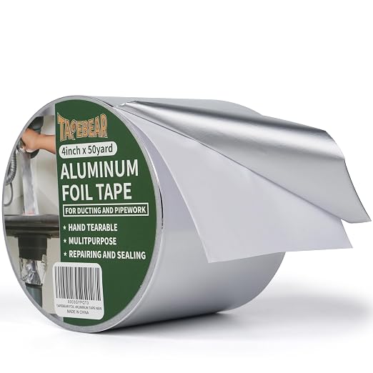 TAPEBEAR Aluminum Foil Tape Silver Air Duct Tape 4" x 50Yard | Withstand 176℉ by TAPEBEAR
